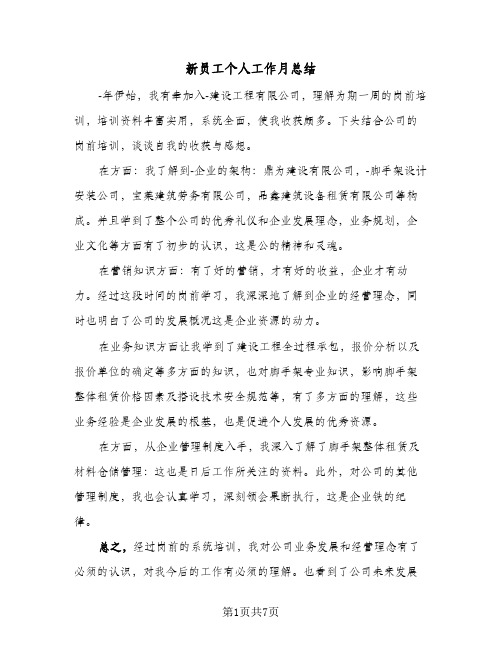 新员工个人工作月总结（4篇）