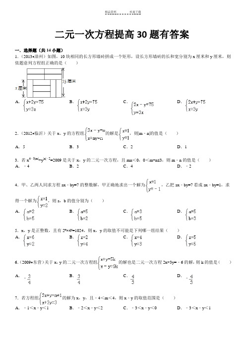 二元一次方程与提高及答案(30题绝对经典)