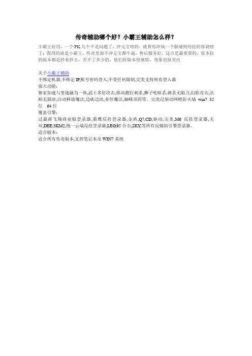传奇辅助哪个好,小霸王辅助如何？