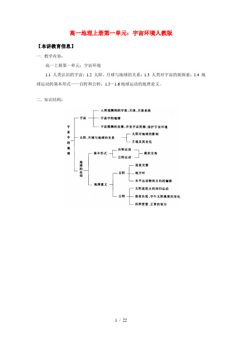 高一地理上册第一单元：宇宙环境人教版知识精讲