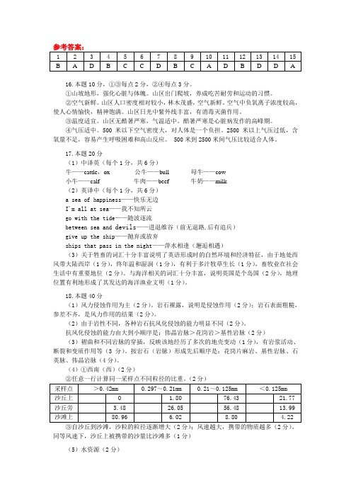 2009年广东省中学生地理知识竞赛(高中)试题=参考答案