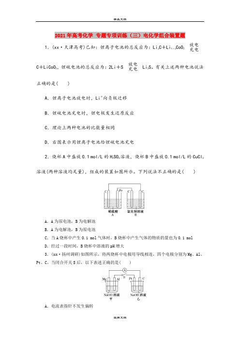 2021年高考化学 专题专项训练(三)电化学组合装置题