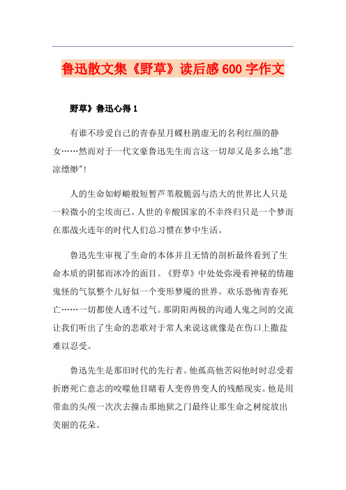 鲁迅散文集《野草》读后感600字作文