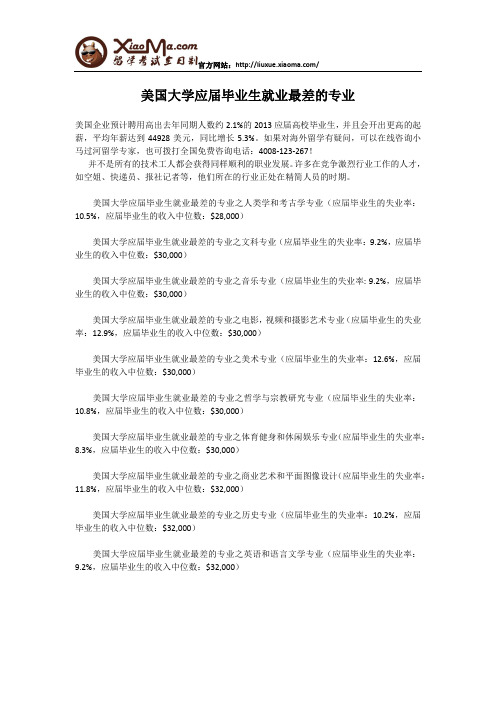 美国大学应届毕业生就业最差的专业