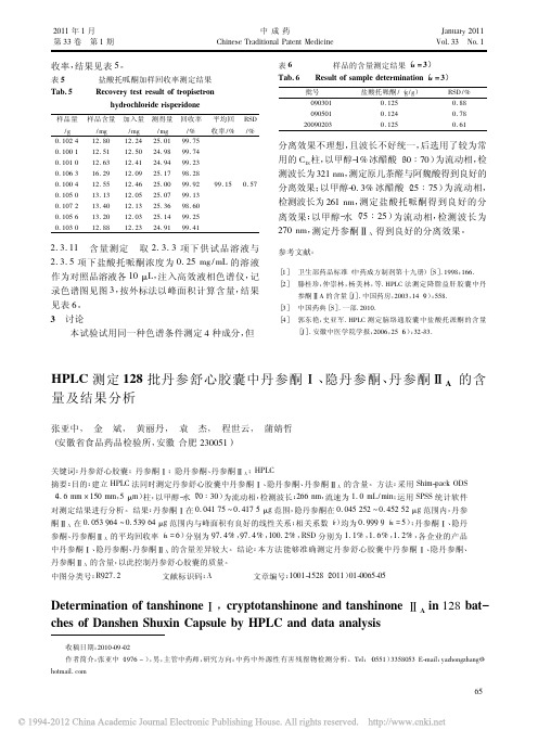 HPLC测定128批丹参舒心胶囊_省略_参酮_丹参酮_A的含量及结果分析_张亚中