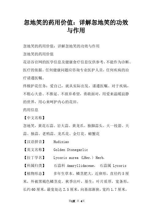 忽地笑的药用价值：详解忽地笑的功效与作用