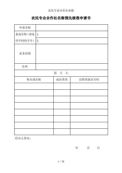 农民专业合作社表格