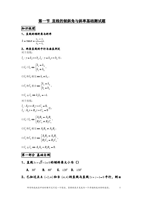 高三复习直线的倾斜角与斜率知识点总结及基础测试