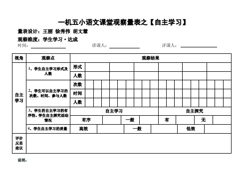 一机五小课堂观察量表之【自主学习】