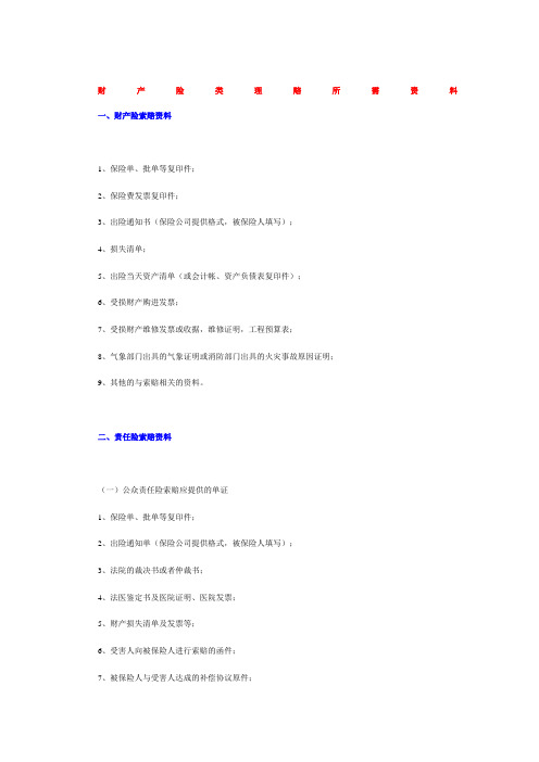 财产险类理赔所需