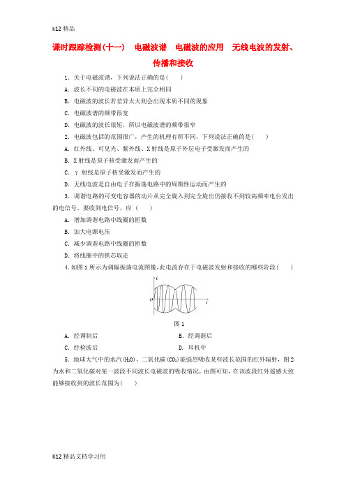 [k12精品]2017_2018学年高中物理课时跟踪检测十一电磁波谱电磁波的应用无线电波的发射传播和接收教科版选修