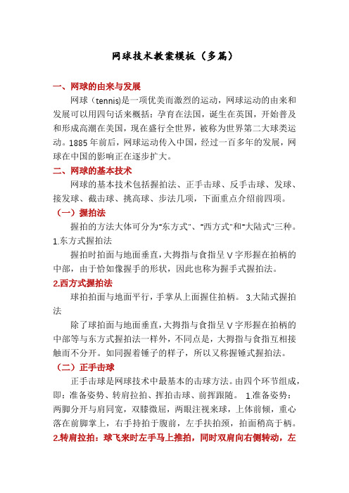 网球技术教案模板(多篇)