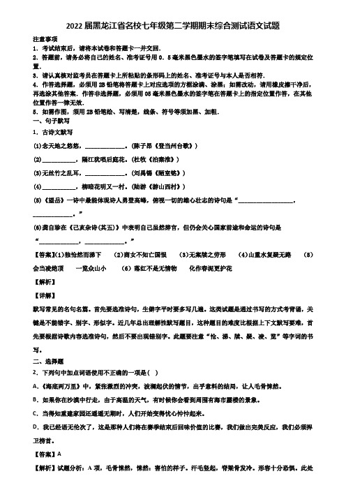 2022届黑龙江省名校七年级第二学期期末综合测试语文试题含解析