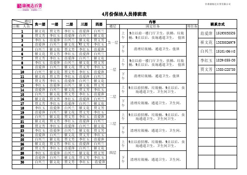 保洁人员排班表