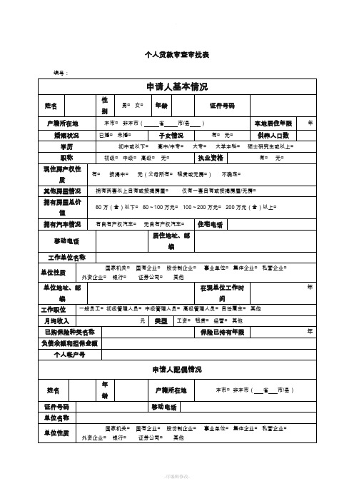 个人贷款审查审批表