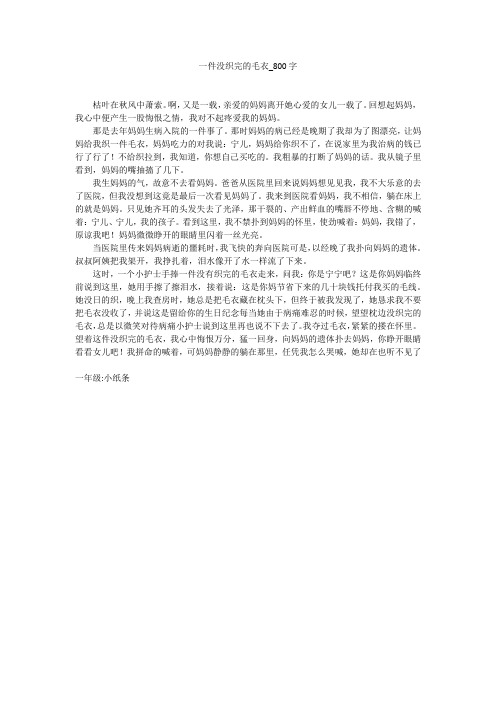 一件没织完的毛衣(800字作文)