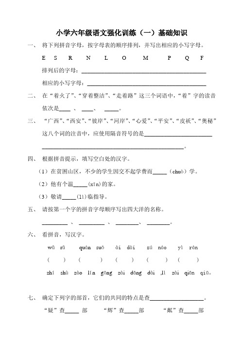 小学六年级语文强化训练(一)基础知识
