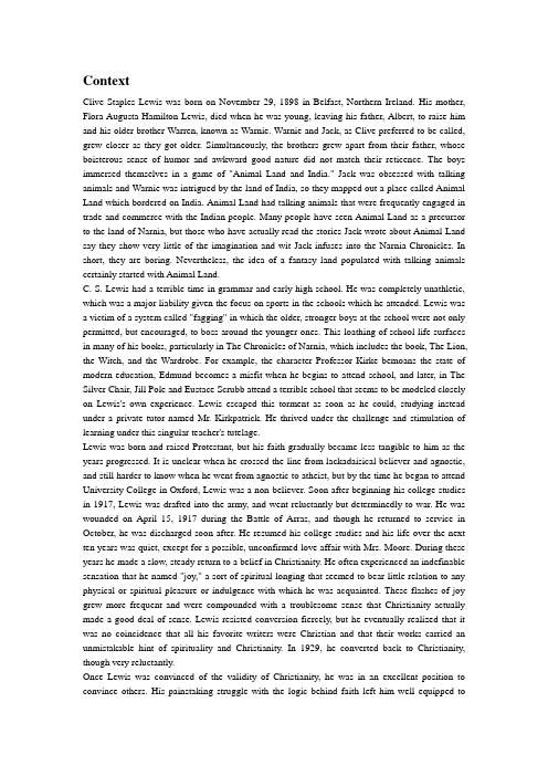 (纳尼亚传奇)The Lion,the Witch,and the Wardrobe 英文介绍
