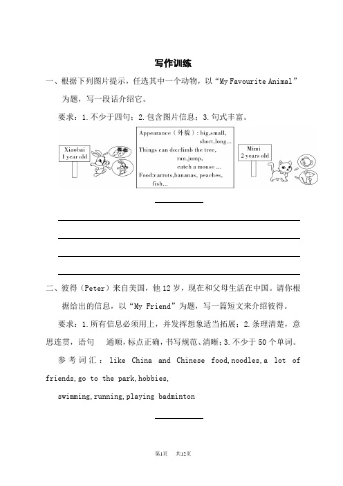 小学英语小升初专项复习题  书面表达 写作训练1(含答案)