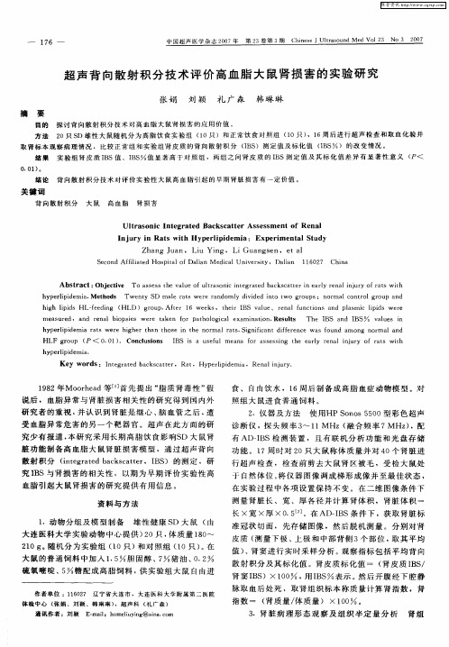 超声背向散射积分技术评价高血脂大鼠肾损害的实验研究