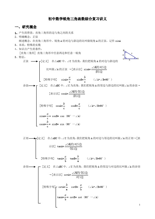 初中数学锐角三角函数综合复习讲义