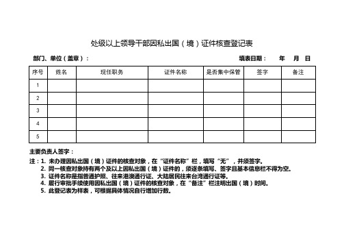 处级以上领导干部因私出国(境)证件核查登记表
