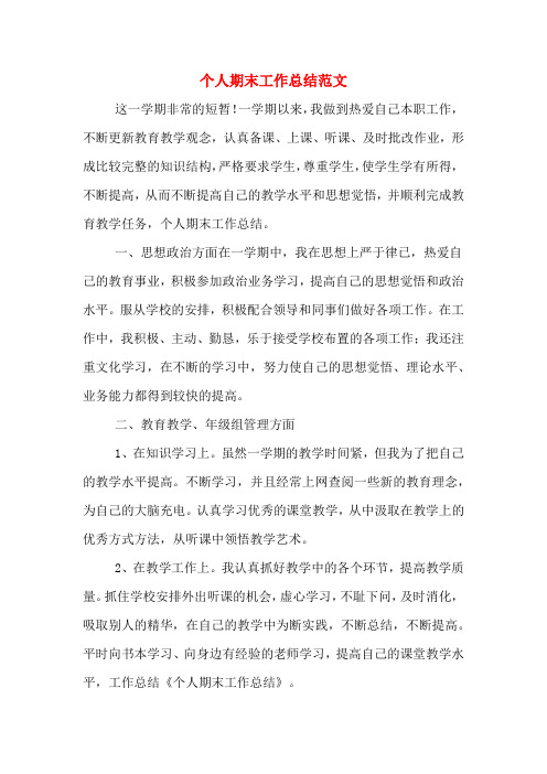 2019年个人期末工作总结范文
