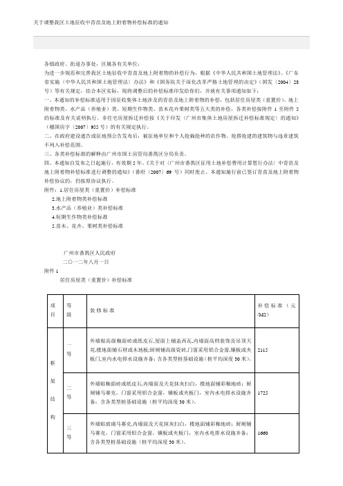 关于调整番禺区土地征收中青苗及地上附着物补偿标准的通知