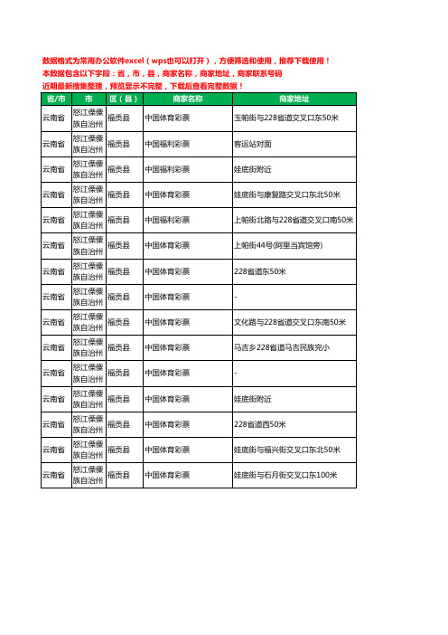 2020新版云南省怒江傈僳族自治州福贡县彩票工商企业公司商家名录名单联系电话号码地址大全15家