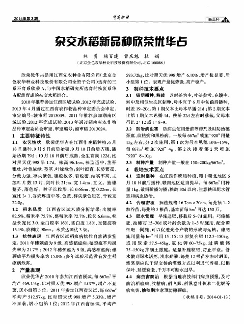 杂交水稻新品种欣荣优华占