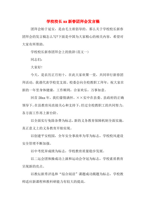 学校校长2020年新春团拜会发言稿