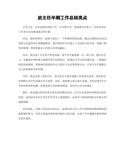 班主任半期工作总结亮点