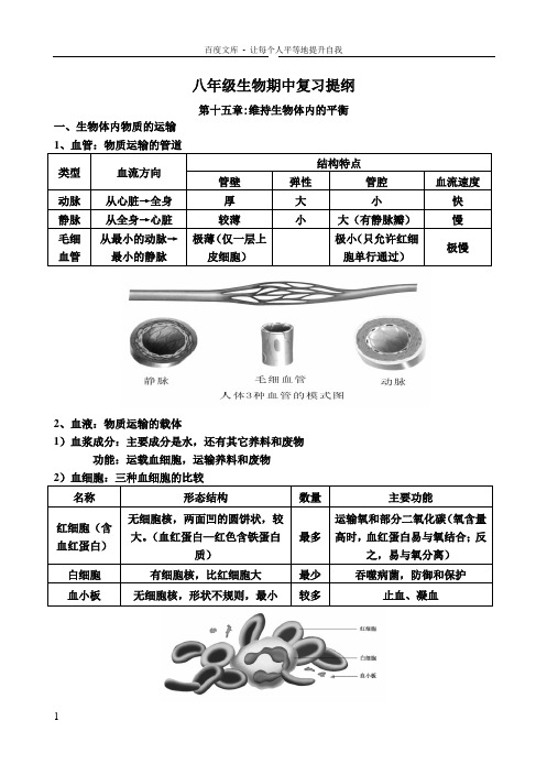 苏科版生物八年级上册期中复习提纲