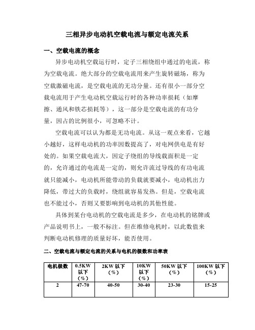 三相异步电动机空载电流与额定电流关系