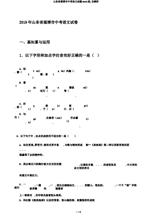 山东省淄博市中考语文试题word版,含解析