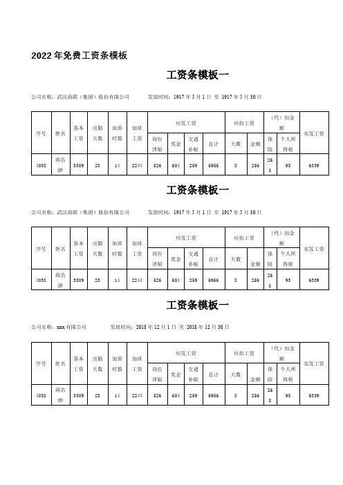 2022年免费工资条模板