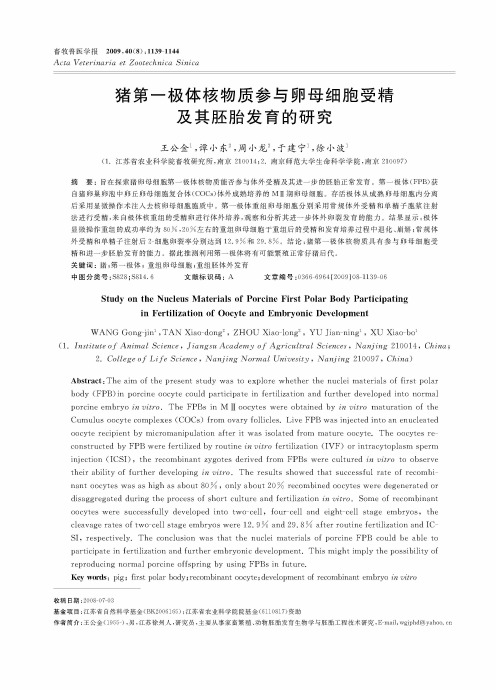 猪第一极体核物质参与卵母细胞受精及其胚胎发育的研究