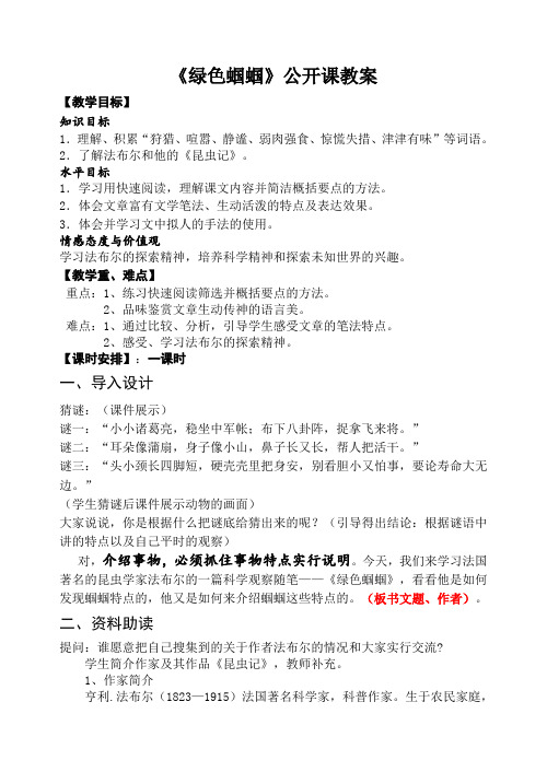 《绿色蝈蝈》公开课教案