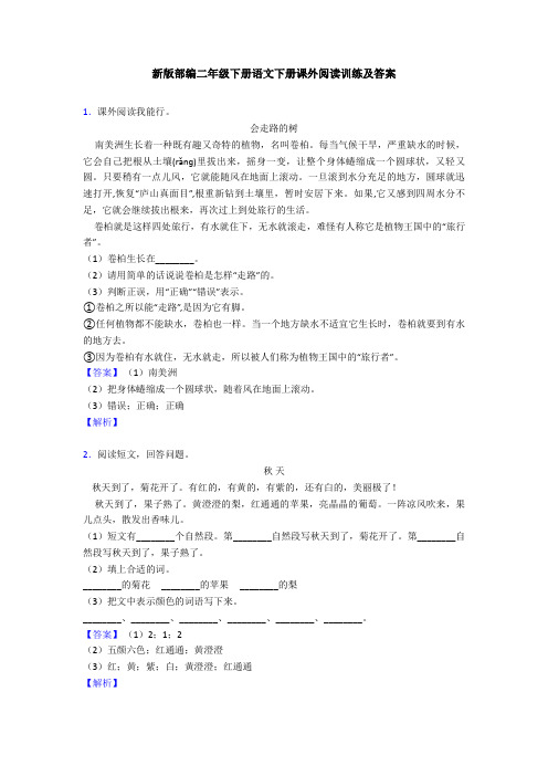 新版部编二年级下册语文下册课外阅读训练及答案