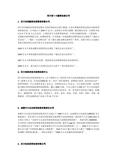 成都市十大融资性担保公司
