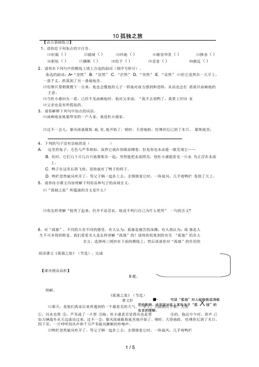 九级语文上册第三单元第课《孤独之旅》习题精选新人教版