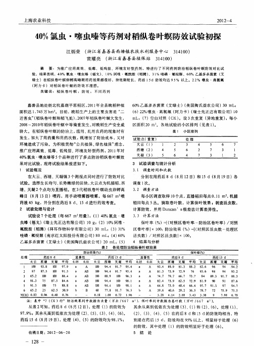 40%氯虫·噻虫嗪等药剂对稻纵卷叶螟防效试验初探