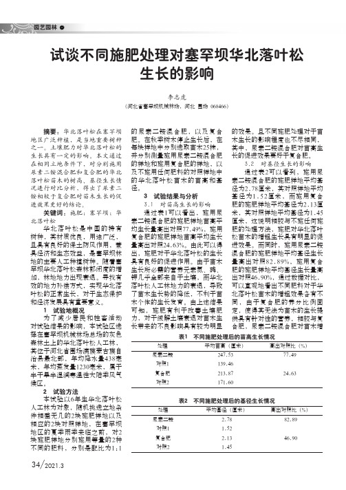 试谈不同施肥处理对塞罕坝华北落叶松生长的影响