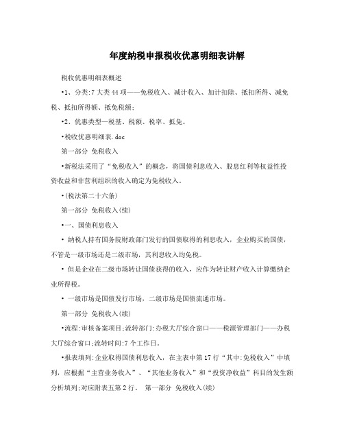 年度纳税申报税收优惠明细表讲解