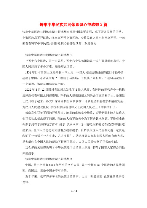 铸牢中华民族共同体意识心得感想5篇