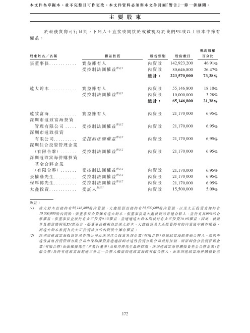 受控制法团权益附注内资股