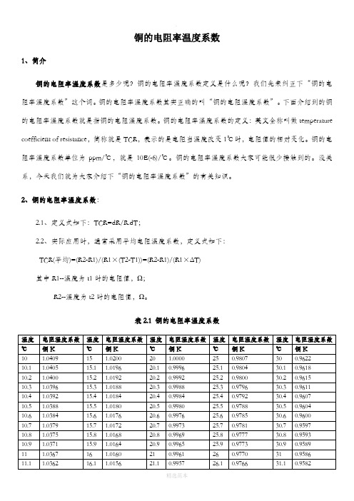各类材料和铜合金的电阻率和电阻温度系数参数