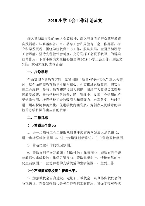 2019小学工会工作计划范文