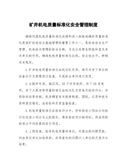 矿井机电质量标准化安全管理制度