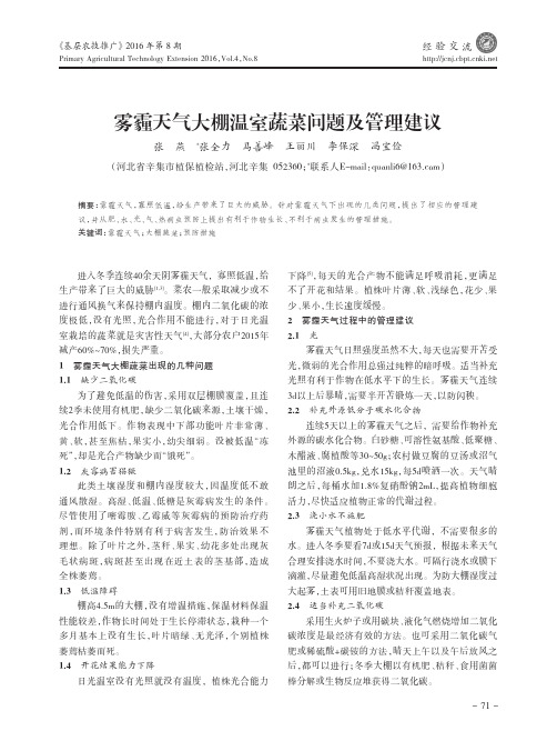雾霾天气大棚温室蔬菜问题及管理建议